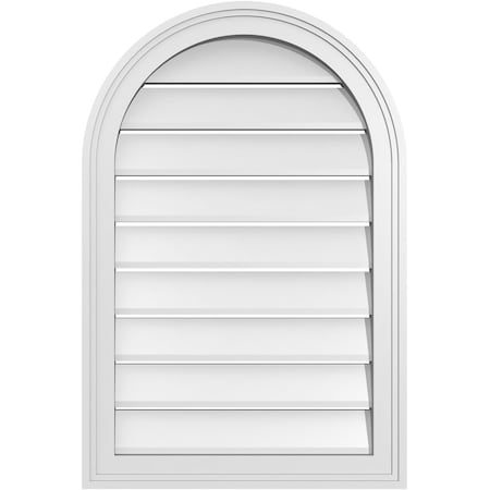 Round Top Surface Mount PVC Gable Vent: Functional, W/ 2W X 1-1/2P Brickmould Frame, 20W X 30H